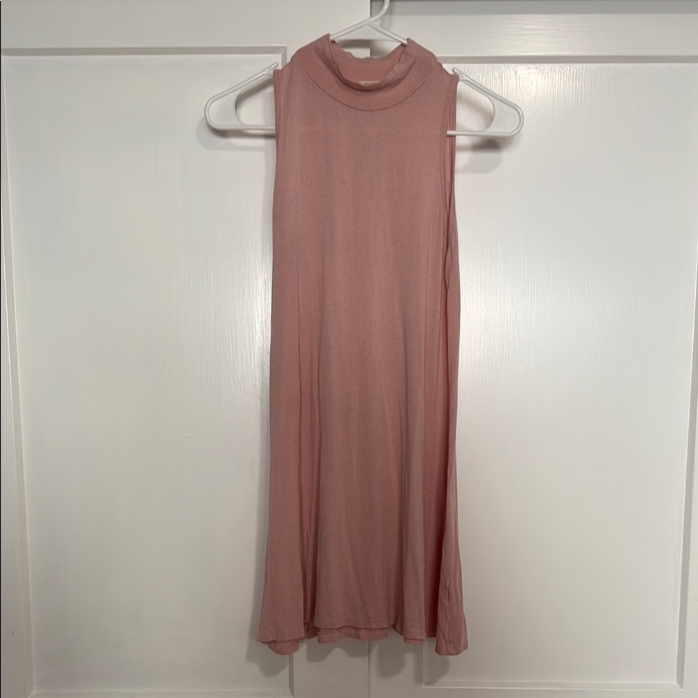Pink Mock Neck Sleeveless A-Line Mini Dress